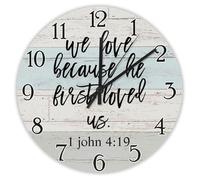 Madcolitote We Love Because He First Loved Us.1 John 4:19 Orologio da parete in legno Gesù Bibbia Verse 38 cm Orologio da parete a batteria Citazione di Gesù Decorazione per camera da letto Soggiorno