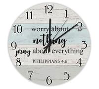 Madcolitote Worry About Nothing Pray Orologio da parete con versi della Bibbia, grandi orologi da parete in legno a batteria, 38 cm, silenzioso, decorazione da parete per cucina, camera da letto