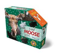 Madd Capp: I Am Moose - Puzzle da 24 pezzi, puzzle a forma di testa di animale per bambini, dimensioni 20 x 15, pezzi di grandi dimensioni, poster di riferimento, libretto educativo divertente