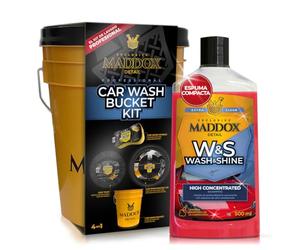 Maddox Detail - Kit completo di lavaggio per auto | Include shampoo Wash & Shine, secchio con coperchio, griglia e spugna | Schiuma attiva e lucentezza con cera