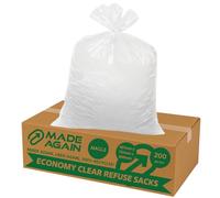 Made Again 200 sacchetti per rifiuti economici, trasparenti, 100 l, MACL3, multiuso per uso quotidiano, per rifiuti domestici, cucina, ufficio, grandi fodere, riciclati, resistenti agli strappi
