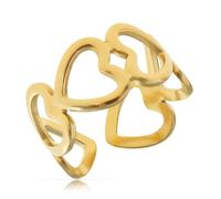 Made by Nami Anello a forma di cuore, in acciaio inox chirurgico, misura regolabile, oro con cuori, impermeabile, regalo per voi, Acciaio inossidabile, Nessuna pietra preziosa