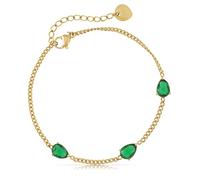 Made by Nami Bracciale da donna in oro con tre pietre chakra verdi, lunghezza 16 cm, con catena regolabile di 4 cm, perfetto come regalo per le donne, 16 cm, Acciaio inossidabile, Nero di stagno
