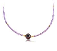 Made by Nami Collana da donna in vetro bianco turchese o viola con perla Nazar Boncuk impermeabile gioielli hippie 40 + 5 cm, Anpassbar, Acciaio inossidabile, Perle di vetro
