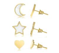 Made by Nami Set di orecchini da donna in diverse forme con luna, stella, cuore, sole, madreperla, oro, in acciaio chirurgico, impermeabile, regalo per voi, Stecker, Acciaio inossidabile, Nessuna