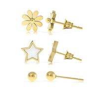 Made by Nami Set di orecchini da donna in diverse forme con luna, stella, cuore, sole, madreperla, oro, in acciaio chirurgico, impermeabile, regalo per voi, Stecker, Acciaio inossidabile, Nessuna