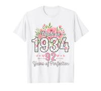 Made in 1934 Floral 92° Compleanno Regali Donne 92 Anni Maglietta