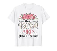 Made in 1934 Floral 92° Compleanno Regali Donne 92 Anni Maglietta