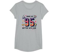 Made in 95 Better with Age Regalo di Compleanno Retro Gaming Maglietta, Ragazze, Grigio Melange, L