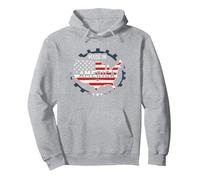 Made in America, Bandiera patriottica degli Stati Uniti, Mappa Industriale Felpa con Cappuccio, Unisex per Adulti, Grigio Melange, L