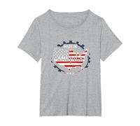Made in America, Bandiera patriottica degli Stati Uniti, Mappa Industriale Maglietta, Donna Plus-Size, Grigio Melange, 1X