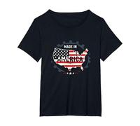 Made in America, Bandiera patriottica degli Stati Uniti, Mappa Industriale Maglietta, Donna Plus-Size, Nero, 1X