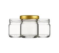 made in home - Mini vasetti da 40 ml, vasetti per conserve, spezie, con tappo a vite, barattolo per prova, barattoli per marmellate, piccoli barattoli di miele, bicchieri rotondi (coperchio dorato,