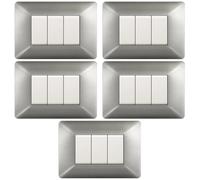 MADE IN ITALY - CONFEZIONE DA 5 PLACCHE COMPATIBILE CON BTICINO MATIX, 3 POSTI/MODULI, COLORE ACCIAIO SATINATO, IN TECNOPOLIMERO, DESIGN MODERNO, ALTA QUALITA', SERIE CIVILE, INTERRUTTORI E PRESE