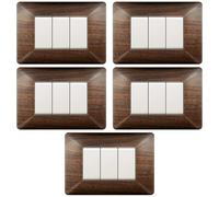 MADE IN ITALY - CONFEZIONE DA 5 PLACCHE COMPATIBILE CON BTICINO MATIX, 3 POSTI/MODULI, COLORE LEGNO SCURO, IN TECNOPOLIMERO, DESIGN MODERNO, ALTA QUALITA', SERIE CIVILE PER INTERRUTTORI E PRESE