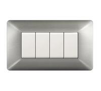 MADE IN ITALY - PLACCA COMPATIBILE CON BTICINO MATIX, 4 POSTI/MODULI, COLORE ACCIAIO SATINATO, IN TECNOPOLIMERO, DESIGN MODERNO, MATERIALI DI ALTA QUALITA', SERIE CIVILE PER INTERRUTTORI E PRESE