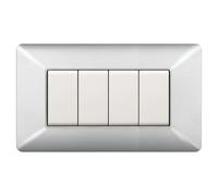 MADE IN ITALY - PLACCA COMPATIBILE CON BTICINO MATIX, 4 POSTI/MODULI, COLORE ALLUMINIO CHIARO, IN TECNOPOLIMERO, DESIGN MODERNO, MATERIALI DI ALTA QUALITA', SERIE CIVILE PER INTERRUTTORI E PRESE