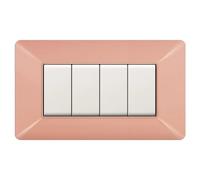 MADE IN ITALY - PLACCA COMPATIBILE CON BTICINO MATIX, 4 POSTI/MODULI, COLORE ARANCIO PASTELLO, IN TECNOPOLIMERO, DESIGN MODERNO, MATERIALI DI ALTA QUALITA', SERIE CIVILE PER INTERRUTTORI E PRESE