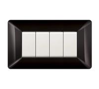 MADE IN ITALY - PLACCA COMPATIBILE CON BTICINO MATIX, 4 POSTI/MODULI, COLORE NERO, IN TECNOPOLIMERO, DESIGN MODERNO, MATERIALI DI ALTA QUALITA', SERIE CIVILE PER INTERRUTTORI E PRESE