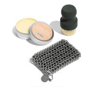 Made In Pentole - Set di 3 pezzi in acciaio al carbonio - include spazzola per la pulizia della catena, spazzola per la pulizia e cera condimento in acciaio al carbonio