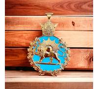 Made in Turkey leone imperiale intrecciato in oro 22k e stemma solare persian...