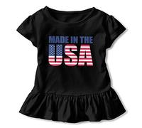 Made in USA Flag Abito a maniche corte per bambini 100% cotone con volant, Nero, 5/6X