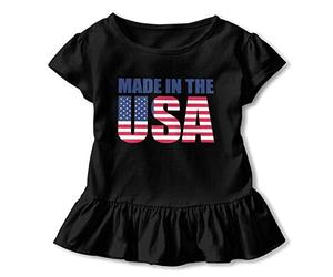 Made in USA Flag Abito a maniche corte per bambini 100% cotone con volant, Nero, 5/6X