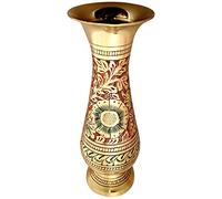 Made of Brass - 8 inch high Vase - A Rare Indian Decor - Alluring Nakkashi, Lovely Collectible - for Dry Flowers, Not Recommended for Water Filling