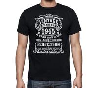 Made Vintage in 1965 57 Years Old 57th Birthday Gift Streetwear Tee Round Neck Unisex Tops Men's 100% Cotton Short-Sleeve T-Shirts L