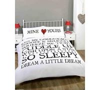 Made With Love, Completo Di Lenzuola Con Copripiumino Matrimoniale, "Mine E Yours", Bianco E Nero Con Cuore Rosso, Misura King.
