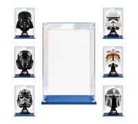 MADEHAY Vetrina Acrilica Trasparente Antipolvere 3mm, Una Grande Display Box Per Lego Star Wars Helmet Collection75276 75277 75304 75305 75327 75328. Base blu (1, 20x20x25cm)
