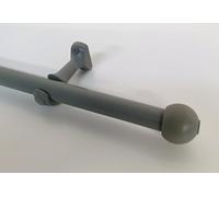 MadeInNature Bastone per tende in legno, diametro 28 mm, kit asta per tende completo con punte e staffe, lunghezza e colori a scelta (grigio, punta a sfera, lunghezza 1,60 m)