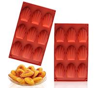Madeleine,2pcs Stampo per Madeleines,9 Cavità,Nessun Odore, Nessuno Scolorimento,Riutilizzabile,Facile da Usare,Stampo per Madeleines per Torte,Cioccolato,Caramelle,Biscotti (Rosso Mattone)