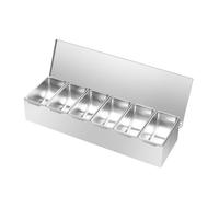 Madelynn Contenitore per ingredienti per pizza, 6 scomparti, in acciaio inox, 46 x 15 x 9 cm, rettangolare, in acciaio inox, design pieghevole, con fondo piatto, per cucine private, ristoranti