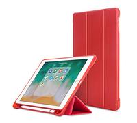 MadeRy Custodia iPad 2018 & 2017 9.7" / iPad PRO 9.7" / iPad Air 2 / iPad Air, Sottile Leggero Trifold TPU Smart Cover con Protettivo Portapenne e Auto Svegliati/Sonno, Rosso