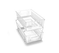 madesmart Organizer a 2 Livelli con cassetti Estraibili, per Armadio/sottolavello, per Accessori di Pulizia, spugne, flaconi e Prodotti da Bagno, divisori Regolabili, cestini Estraibili, Trasparente