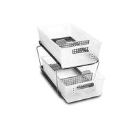 madesmart Organizer Multiuso in plastica a 2 Ripiani con Scomparti Estraibili, sotto Il lavandino e Organizer per armadietti, Gelo