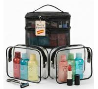 madetobe Beauty case da donna da viaggio in rete nera e 2 pz. Beauty case trasparente - Beauty case per il trucco e la toilette leggera e resistente. Ideale per organizzare il tuo viaggio in aereo