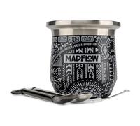 MADFLOW | Tazza per Mate Argentino | Tazza per Yerba Mate in Acciaio Inox con 2 Bombilla | Set Completo Mate Argentino e Bombillas | Naturale con Isolamento Sottovuoto | Idea Regalo