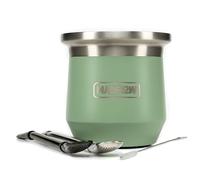 MADFLOW | Tazza per Mate Argentino | Tazza per Yerba Mate in Acciaio Inox con 2 Bombilla | Set Completo Mate Argentino e Bombillas | Naturale con Isolamento Sottovuoto | Idea Regalo