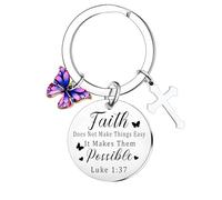 MADHAHEFU Portachiavi cristiano religioso da donna, con farfalla e croce della Bibbia, regalo religioso per pastore, mamma, sorella