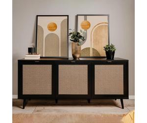 Madia 150 cm con 3 ante colore nera con frontali effetto vimini - Vienna51A