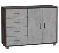 Madia 2 Ante 4 Cassetti 116x86x41 cm Ossido Nero/Cemento