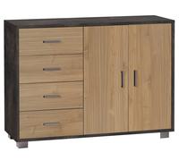 Madia 2 Ante 4 Cassetti 116x86x41 cm Ossido Nero/Noce Stelvio