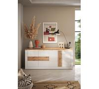 Madia 4 ante Bianco/Cadiz Linea ISCHIA L 210 x H 84 x P 44, realizzato in legno 100% MADE IN ITALY, design moderno per cucina, sala da pranzo, soggiorno (Bianco/Cadiz)