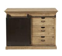 Madia a 1 anta e 3 cassetti in legno massello di mango 116 cm