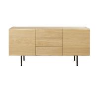 Madia a 2 ante e 3 cassetti in legno massello di rovere e metallo nero 165 cm