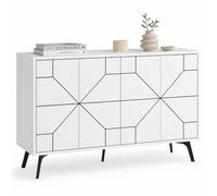 Madia con 4 Ante Credenza Design Geometrico Moderno in Legno 123x77 cm Bianco