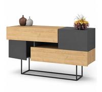 Madia Consolle Moderna 145 cm con 2 Ante 2 Cassetti Quercia e Antracite