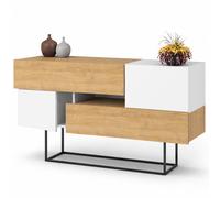 Madia Consolle Moderna 145 cm con 2 Ante 2 Cassetti Zaffiro di Quercia e Bianco